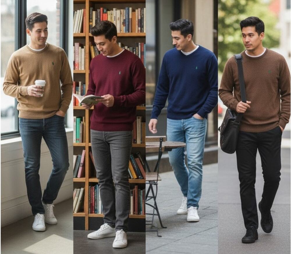 Lot Of 4 Polo Ralph Lauren Pullover Sweater Men's M & L Navy Tan Brown Burgundy